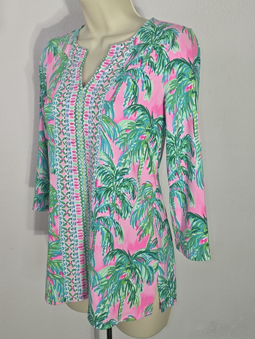 Lilly Pulitzer Top Karina Chilly Palm-Print V-Neck Bracelet Sleeve Green XXS - Picture 9 of 15
